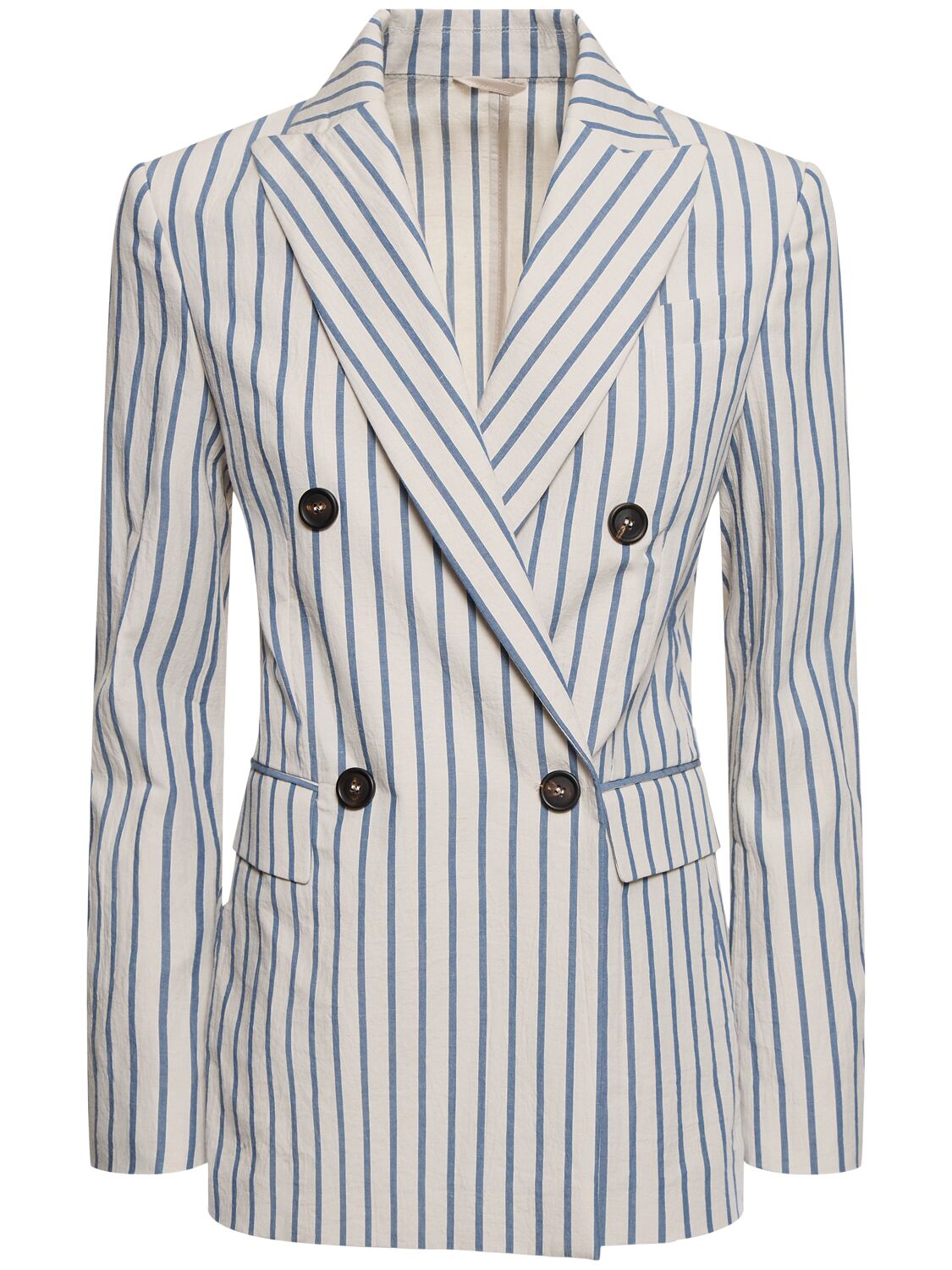 Image of Double Breast Striped Cotton Jacket