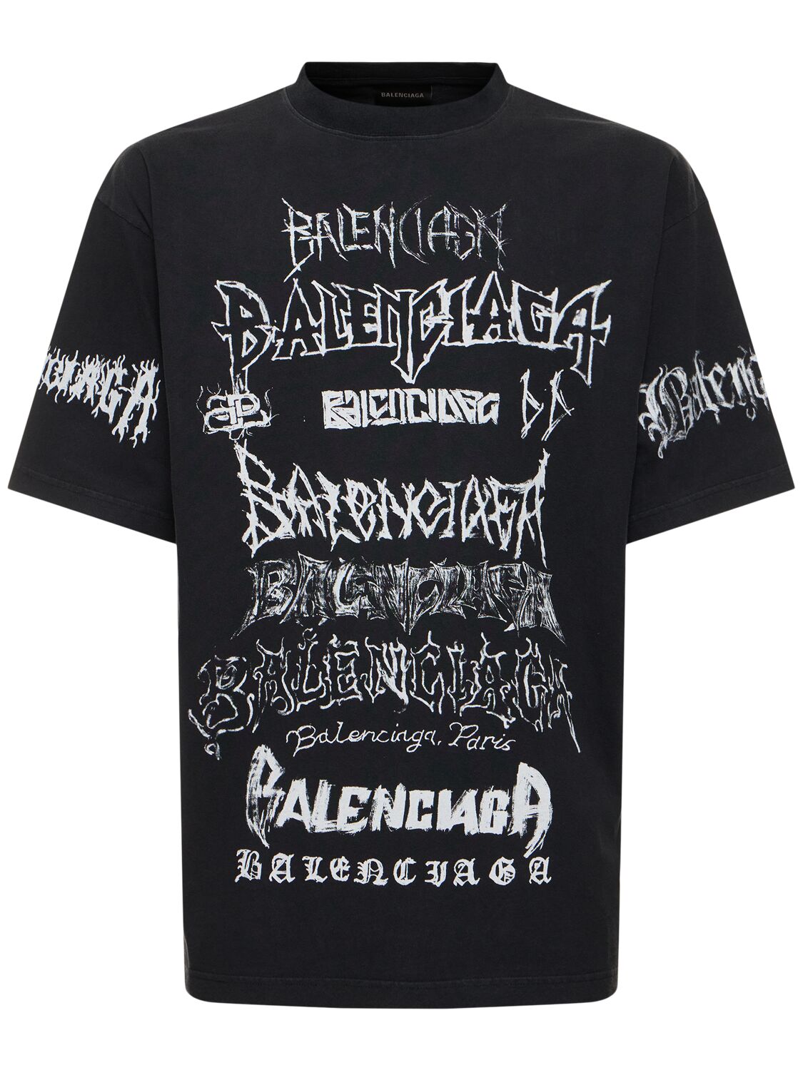 Balenciaga Lny Logo Print Cotton T-shirt In Washed Black