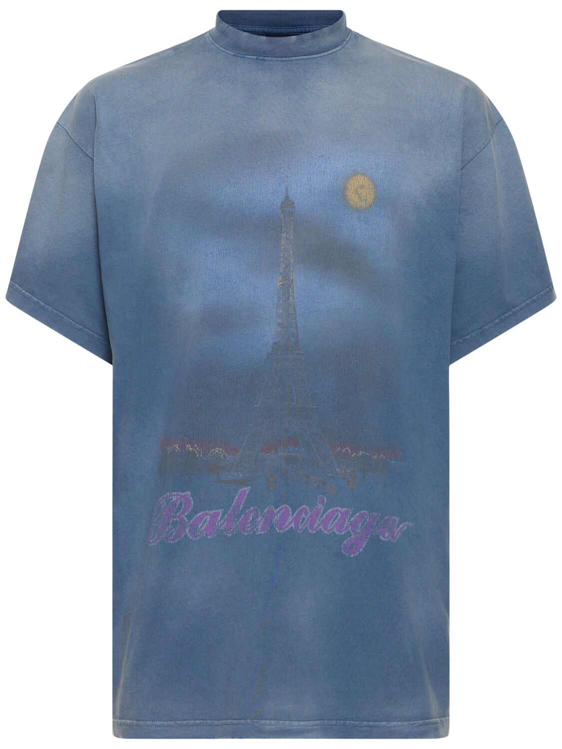 Balenciaga New Paris Moon Vintage Cotton T-shirt In Washed Blue