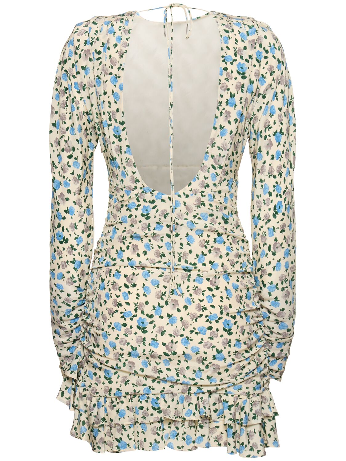 Shop Alessandra Rich Printed Open Back Draped Silk Mini Dress In Multicolor