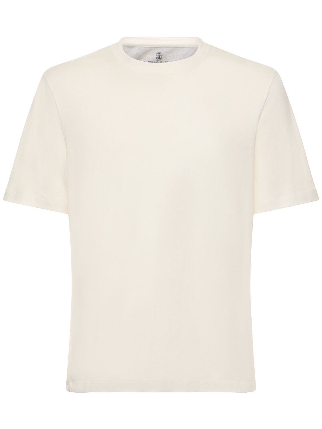 Brunello Cucinelli 棉&亚麻平纹针织纯色t恤 In Off White