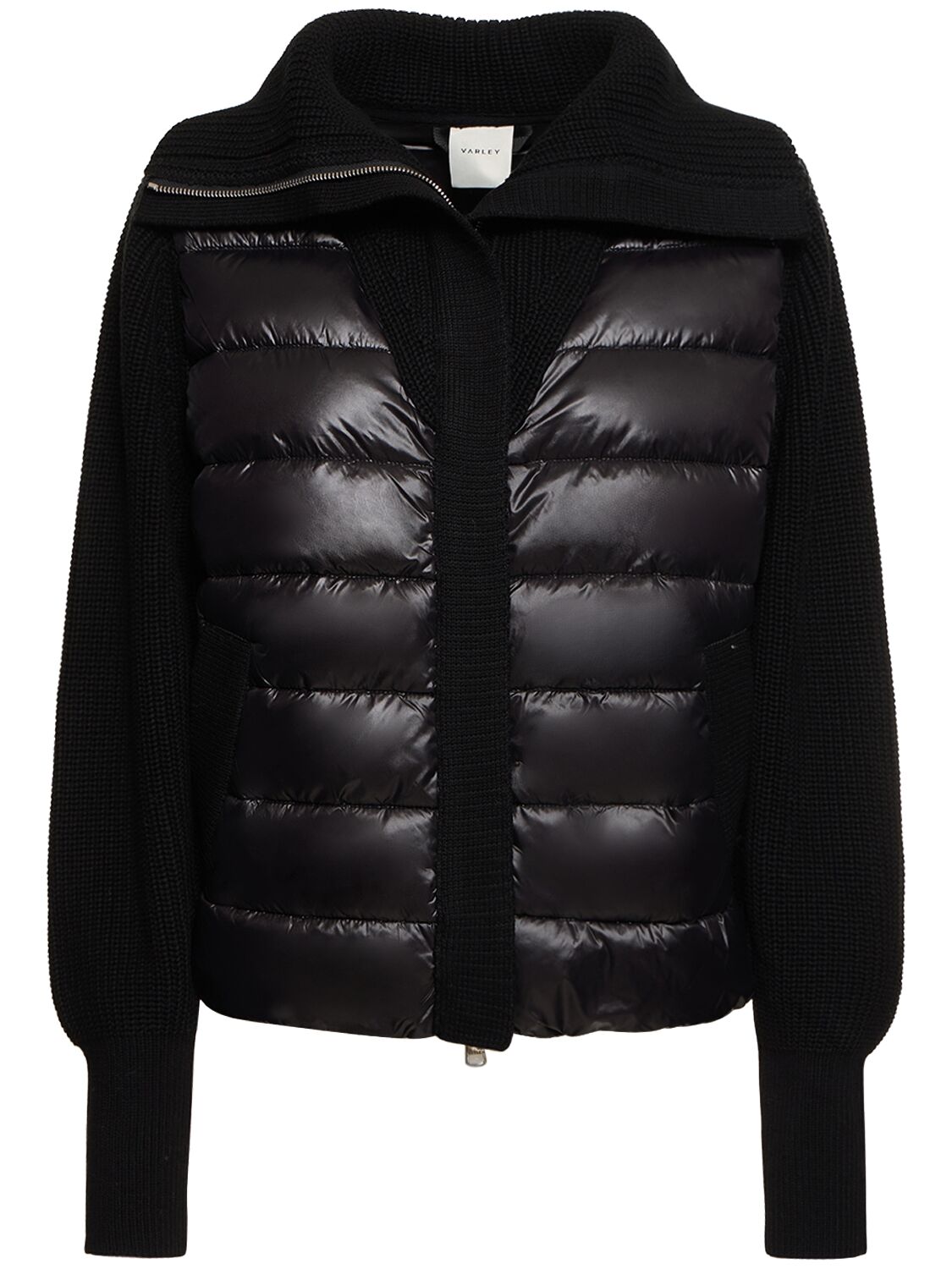 Varley Montrose Zip-up Jacket W/ Knit Sleeves In Black