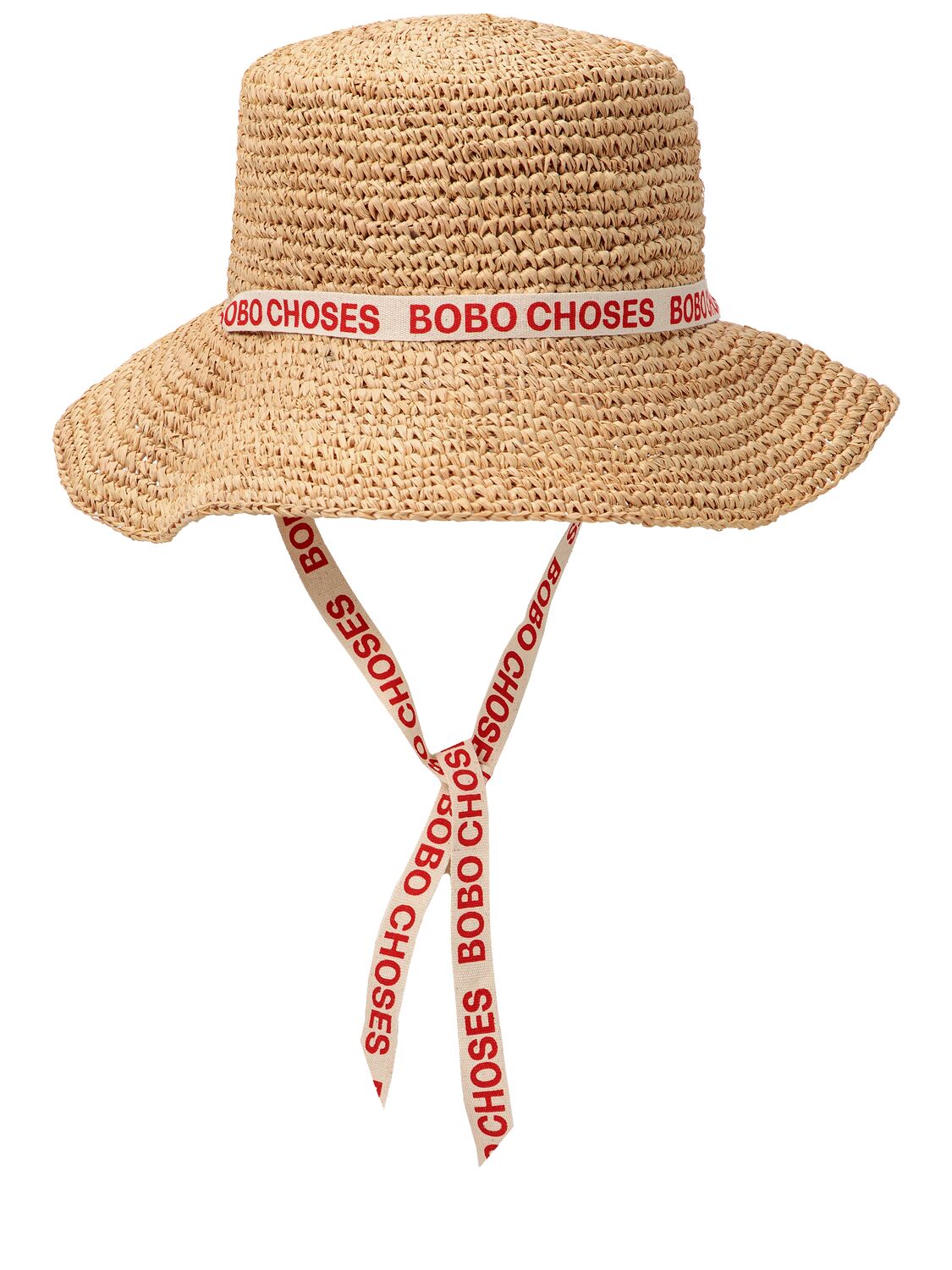 Bobo Choses Kids' Raffia Hat W/ Logo Band In Light Brown