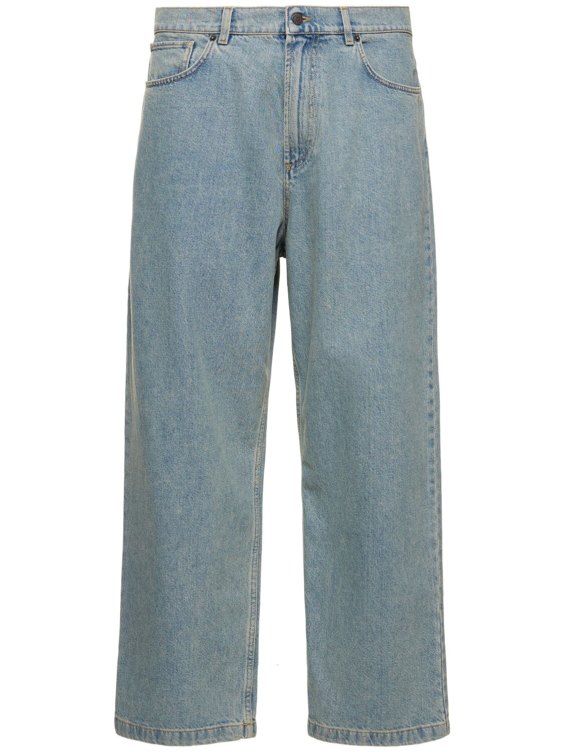 Shop Moschino Wide Leg Cotton Denim Jeans In 블루