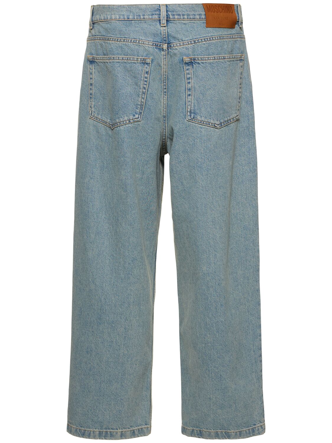 Shop Moschino Wide Leg Cotton Denim Jeans In 블루