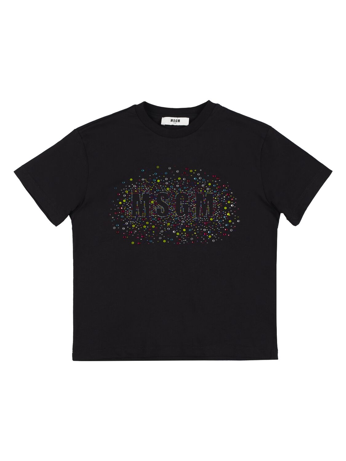 Msgm Kids' Embellished Cotton Jersey T-shirt In Black