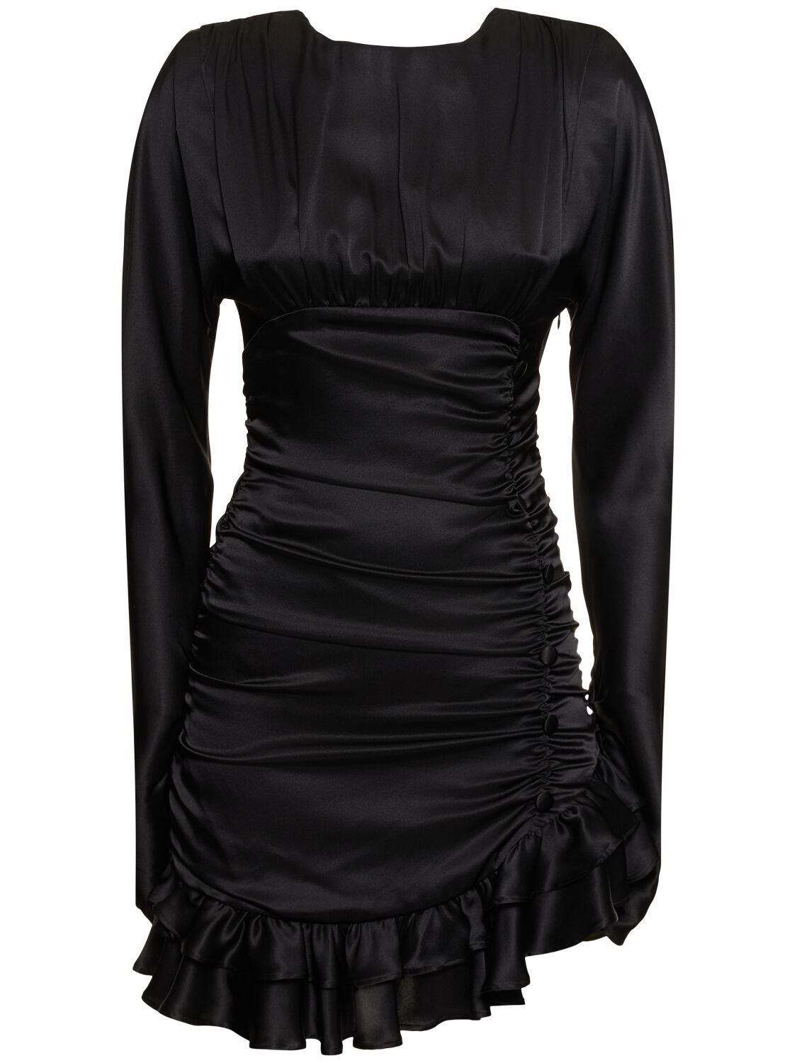 Alessandra Rich Open Back Silk Satin Draped Mini Dress In Black