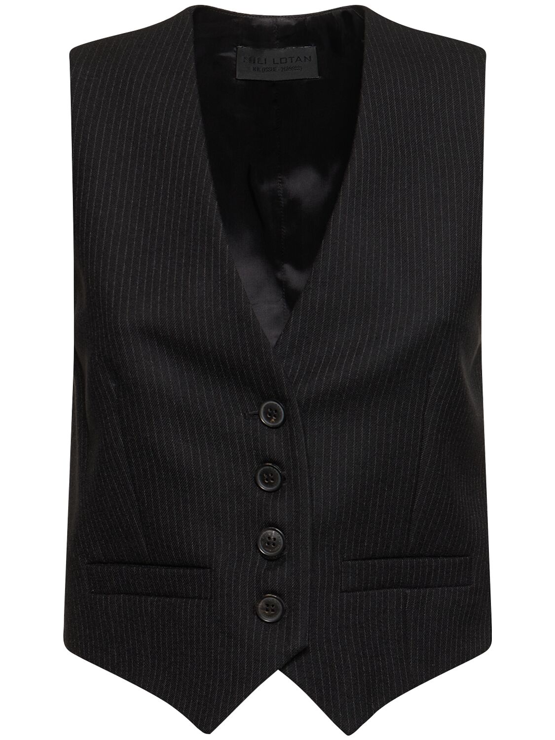 Nili Lotan Ismael Tailored Wool Vest In Black Pinstripe