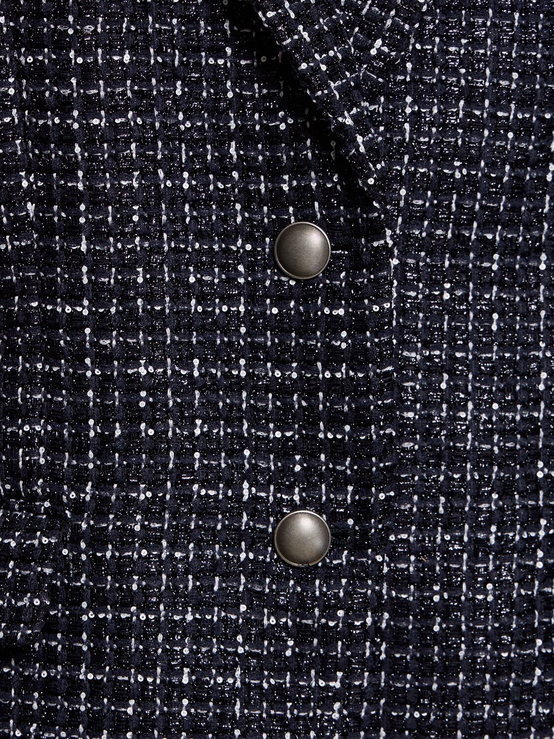 Shop Alessandra Rich Oversized Sequined Tweed Jacket In Navy
