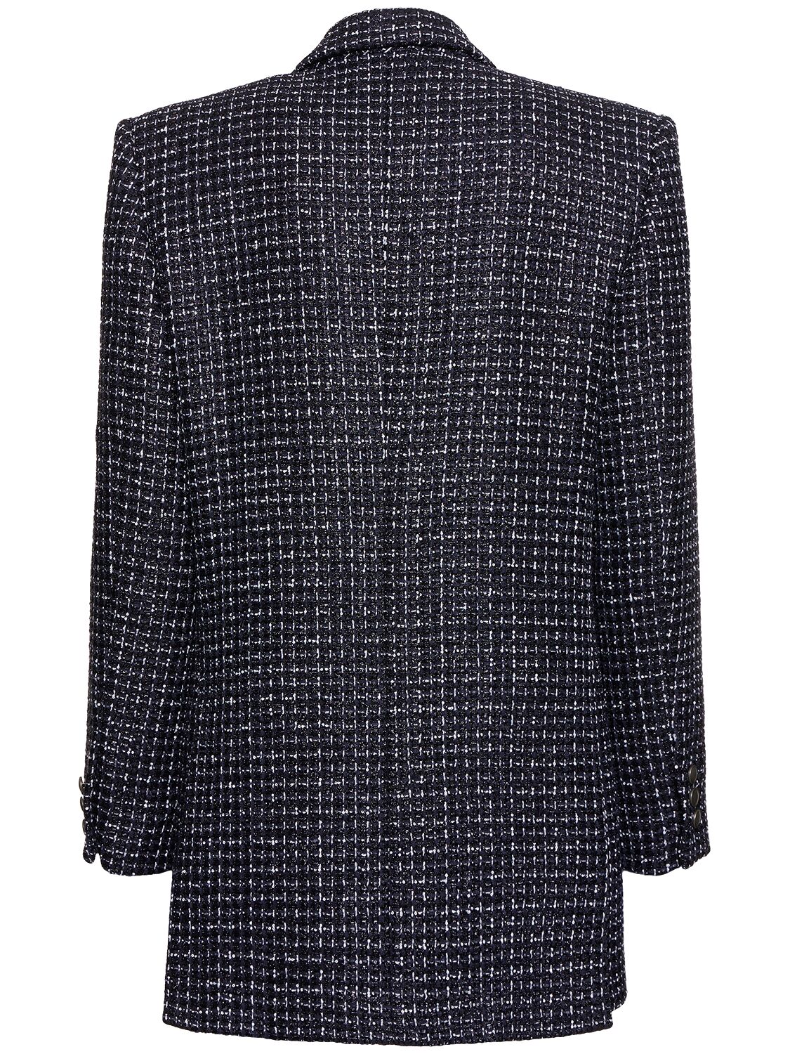 Shop Alessandra Rich Oversized Sequined Tweed Jacket In Navy