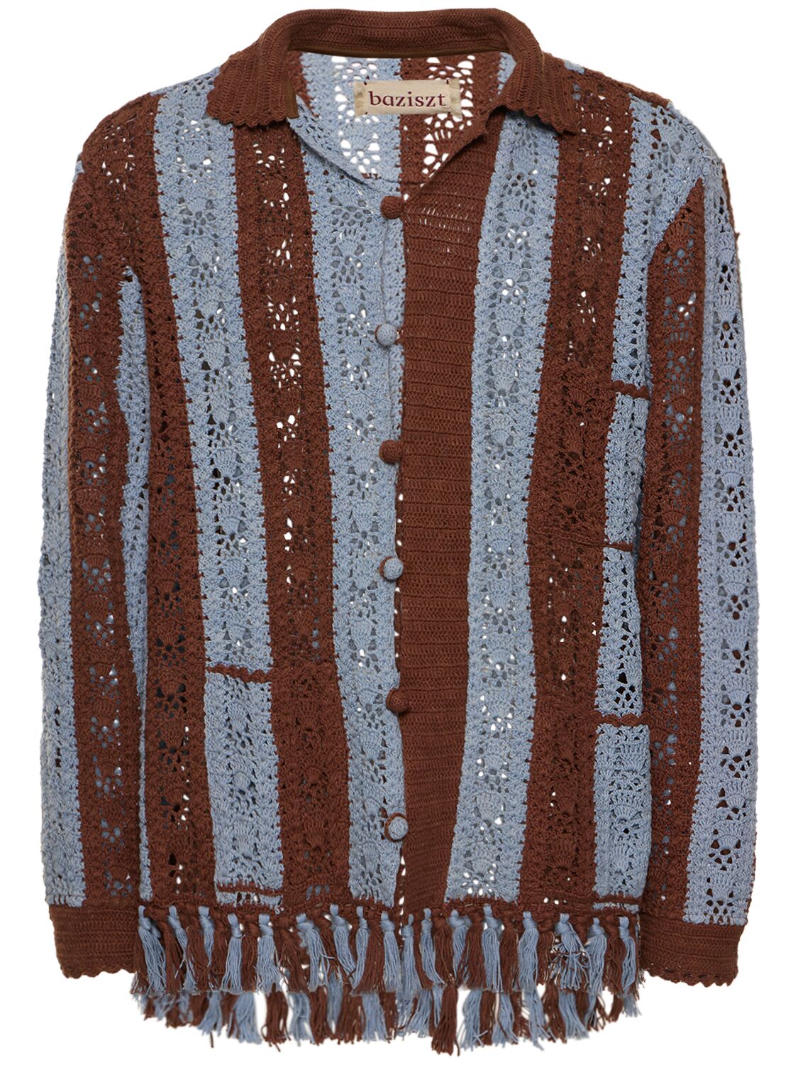 Baziszt Crocheted Cotton Overshirt In 브라운,블루