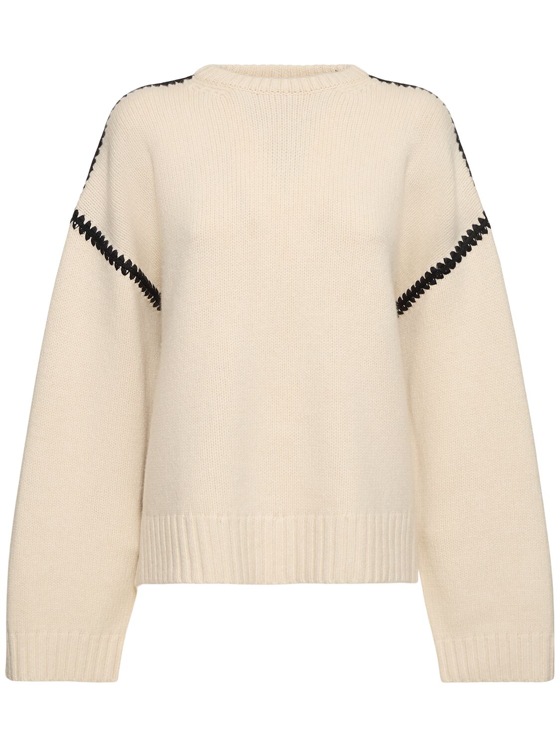 Shop Totême Embroidered Wool & Cashmere Sweater In 화이트