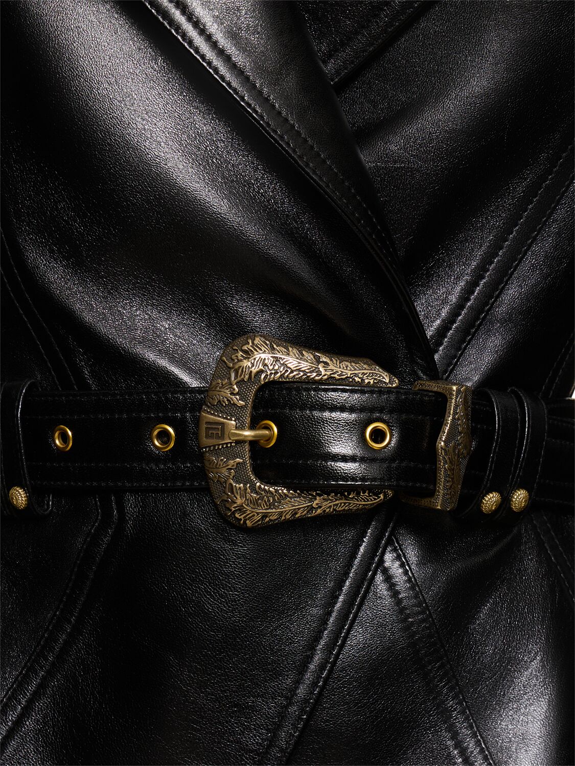 Shop Balmain Belted Leather Jacket W/ Fringe In Black