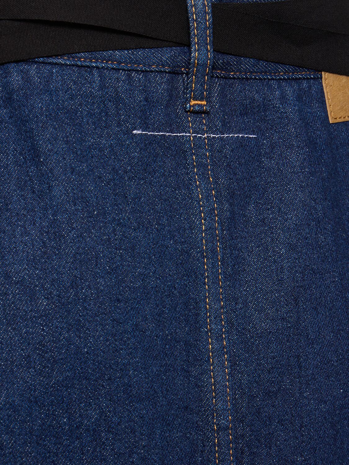 Shop Mm6 Maison Margiela Asymmetric Cotton Denim Midi Skirt In Blue