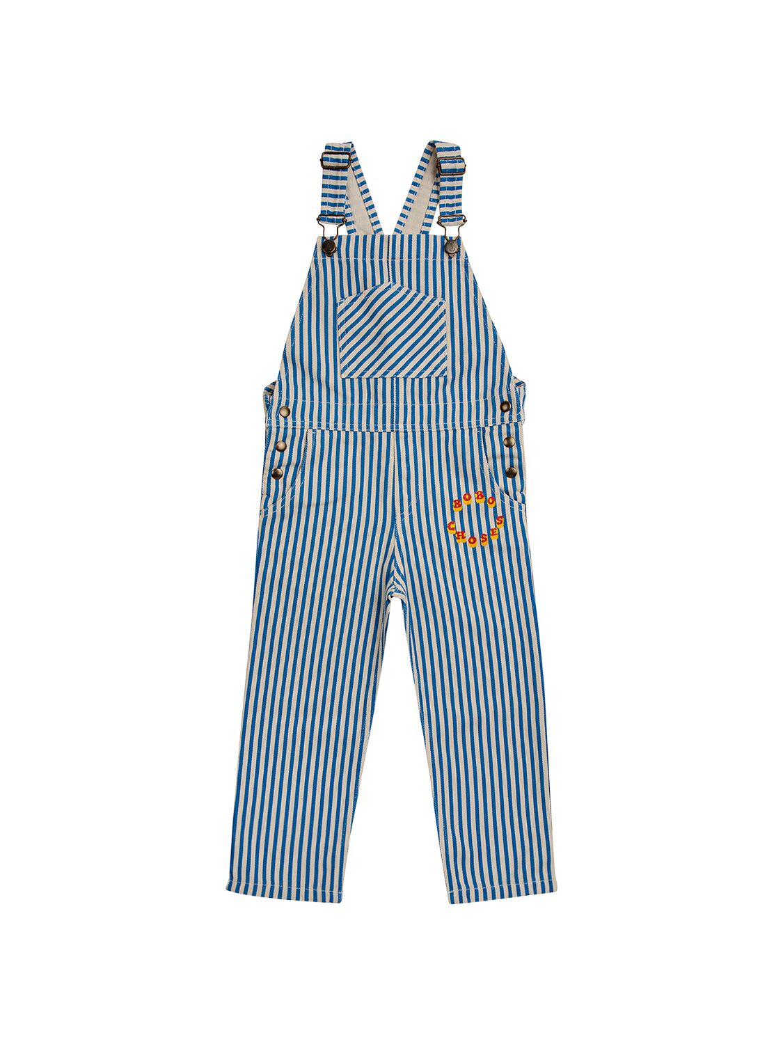 Bobo Choses Kids' Striped Denim Overalls In White,blue