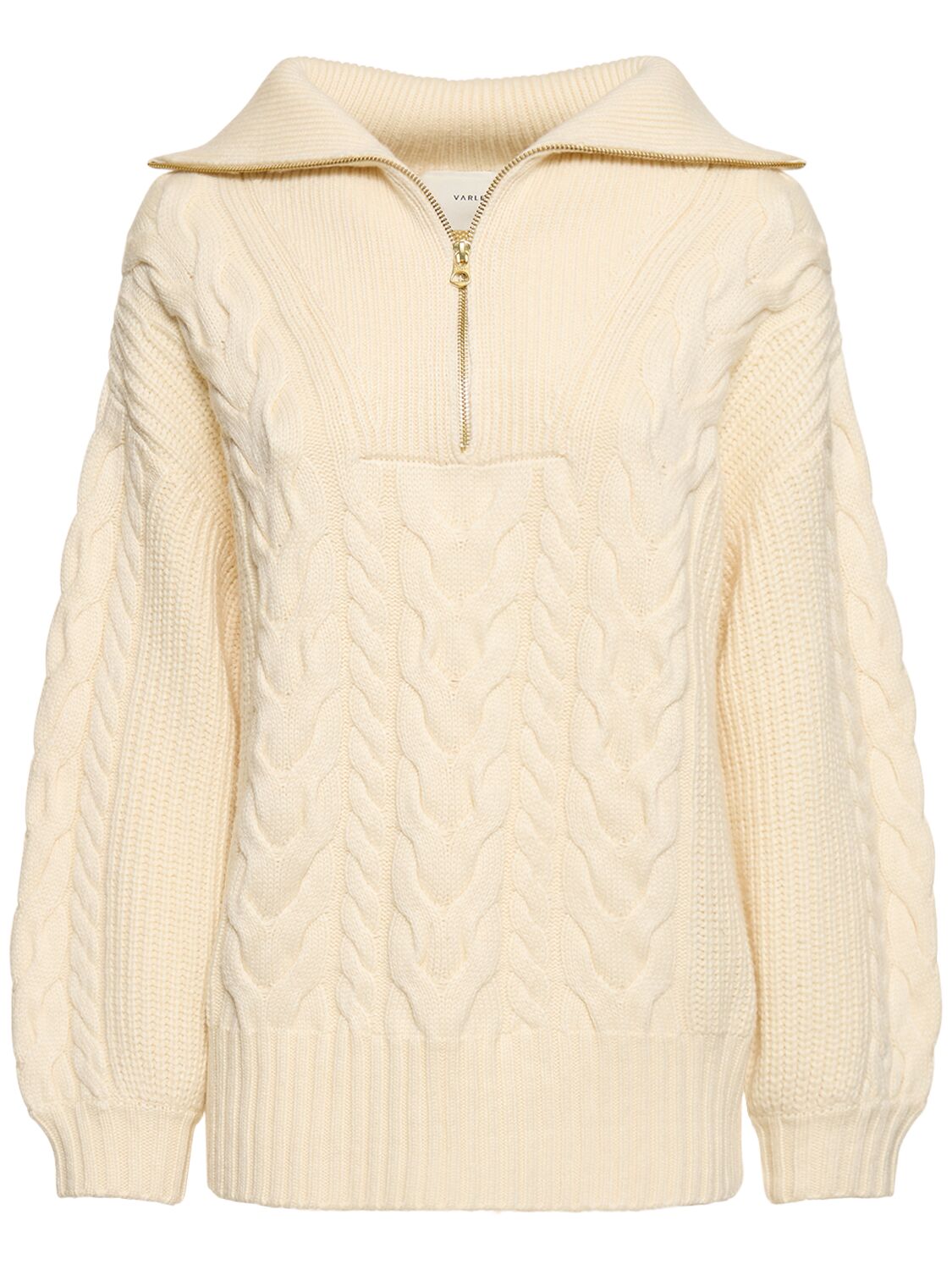 Varley Daria Half Zip Cable Knit Sweater In Beige,white