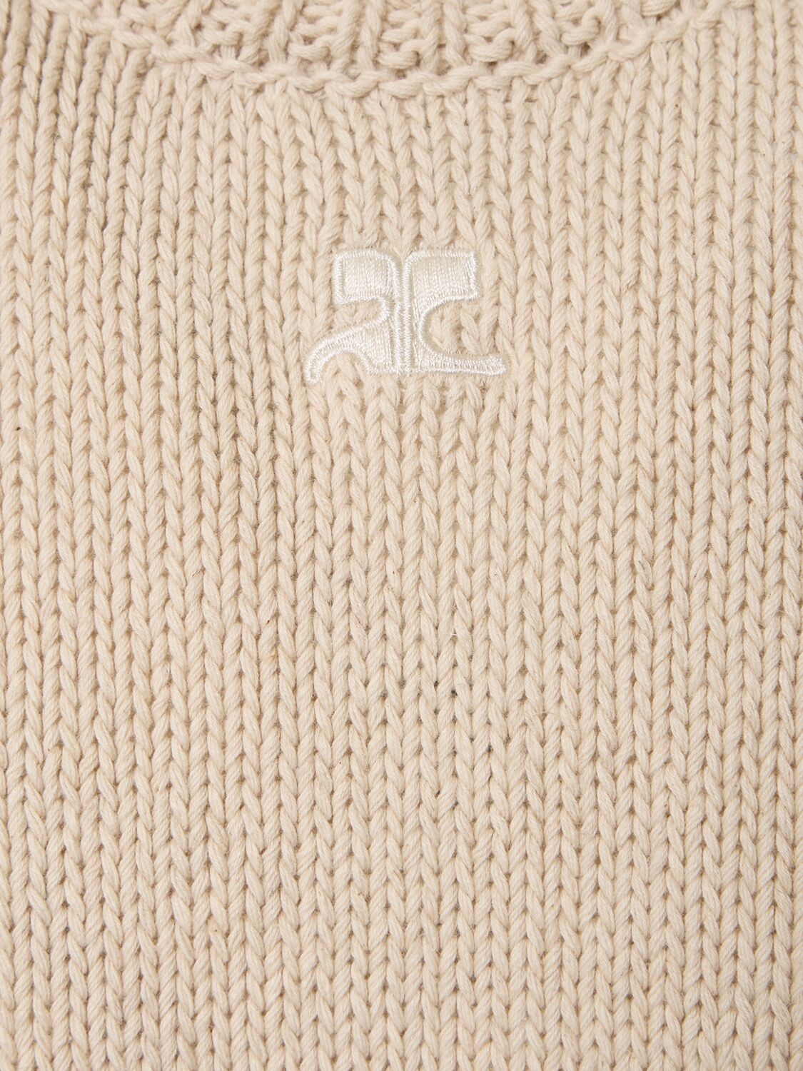Shop Courrèges Open Side Cotton & Linen Knit Sweater In 베이지