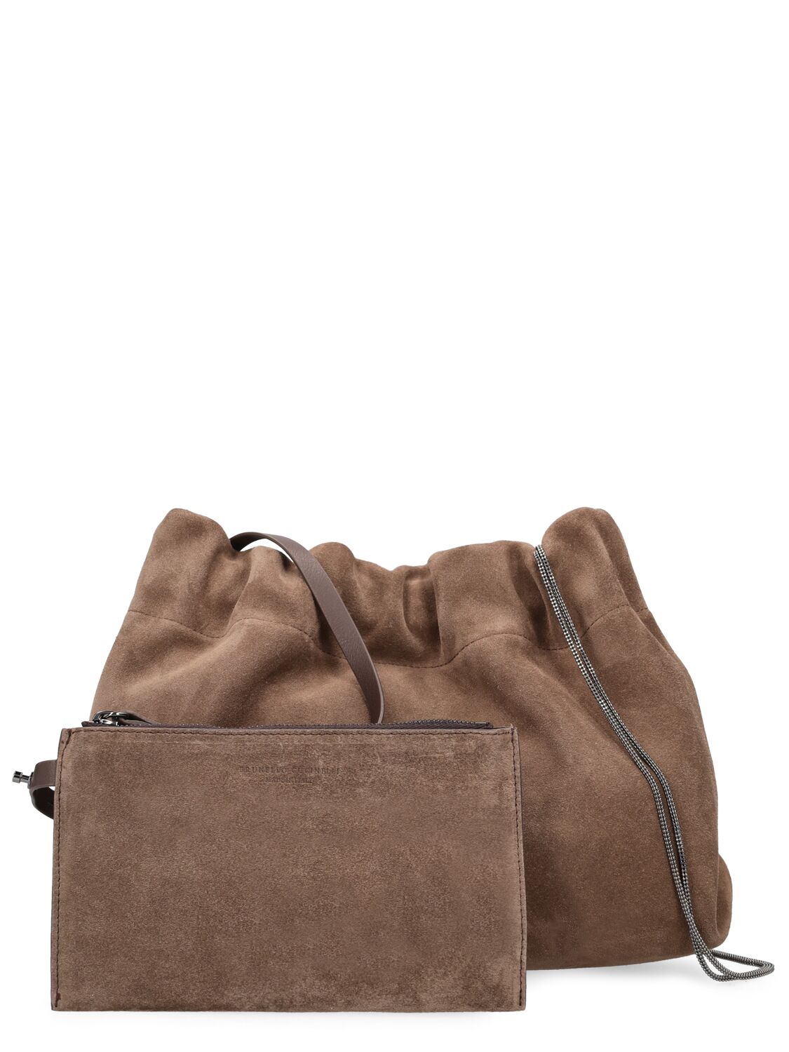 Shop Brunello Cucinelli Soft Velour Leather Shoulder Bag In Torba