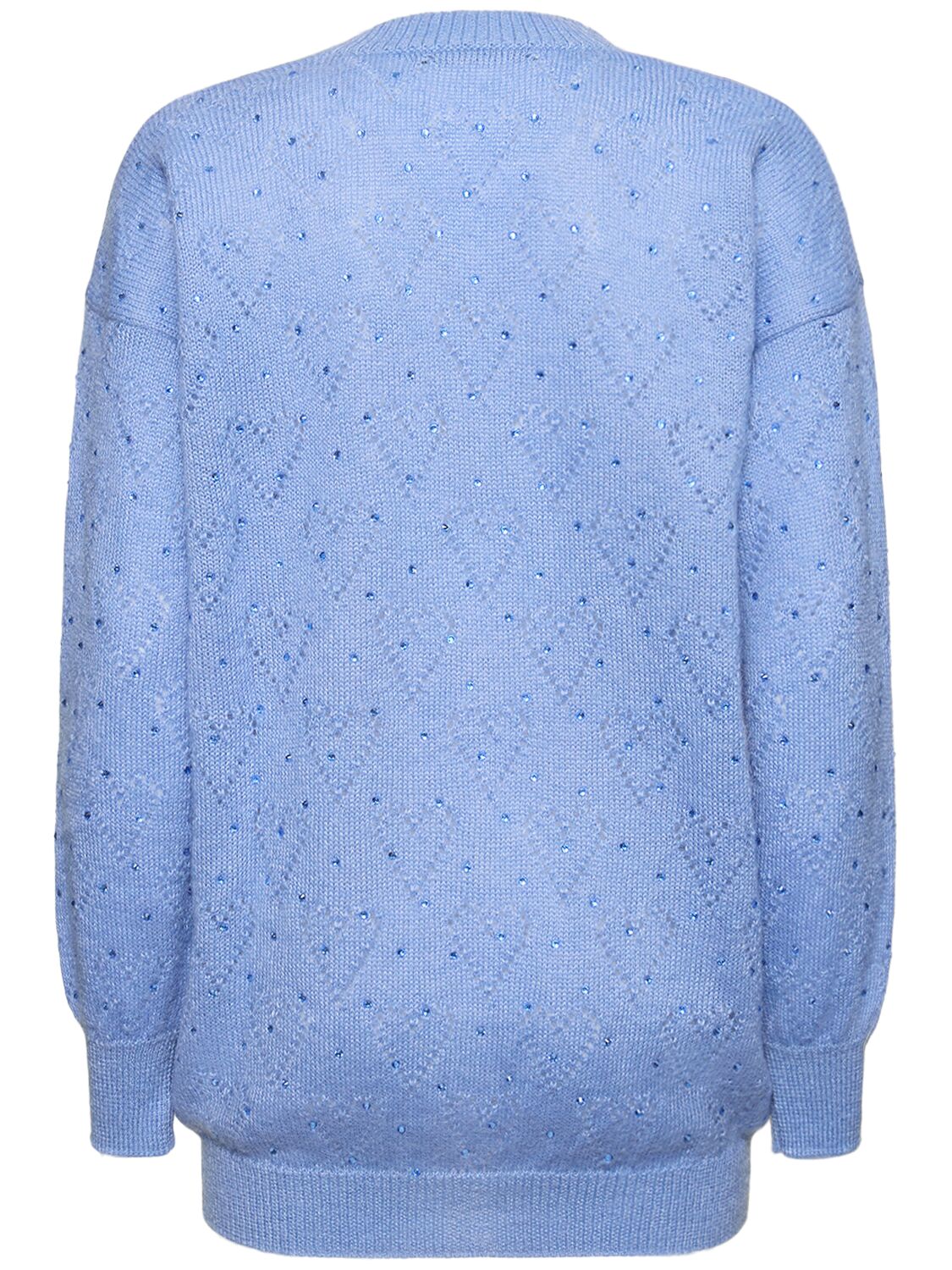 Shop Alessandra Rich Knitted Mohair Long Cardigan W/ Crystals In Light Blue