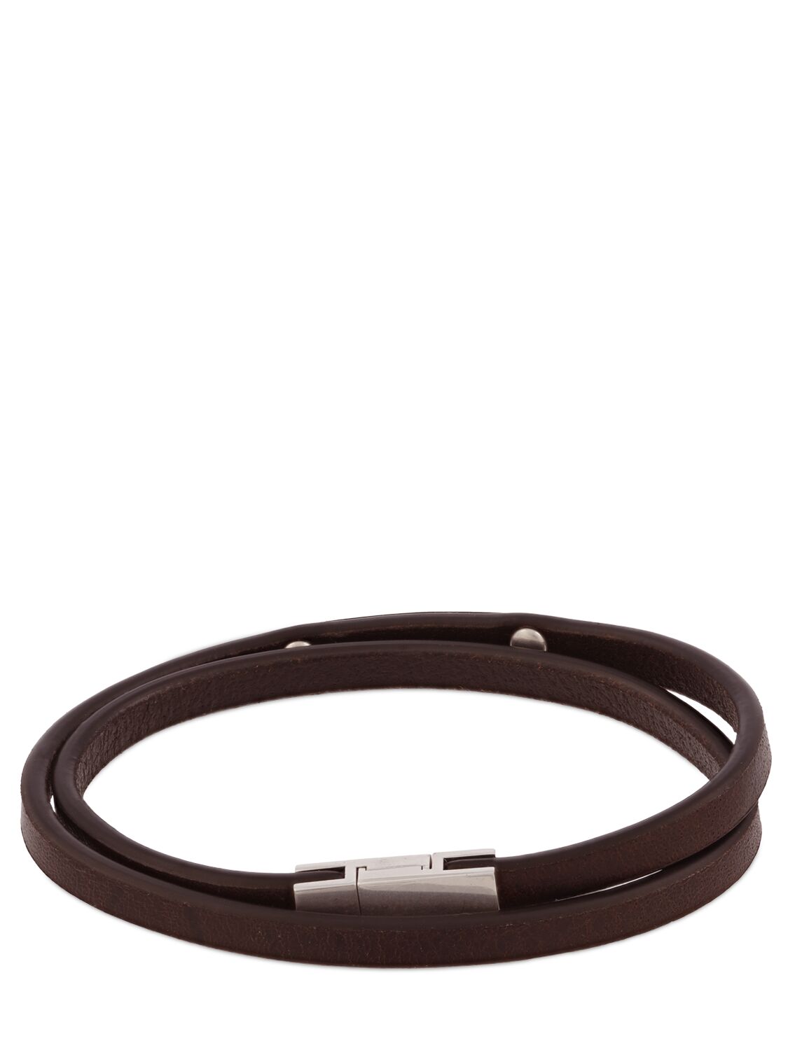 Shop Saint Laurent Sl Double Wrap Leather Bracelet In Brown