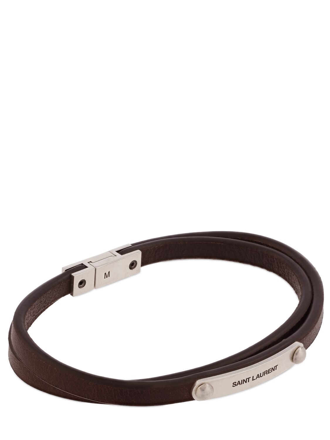 Shop Saint Laurent Sl Double Wrap Leather Bracelet In Brown