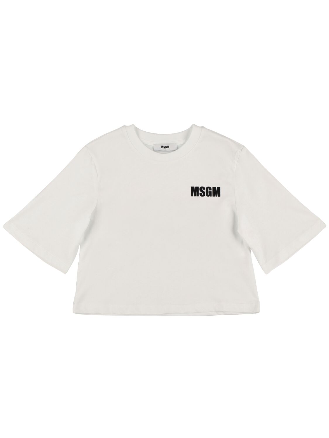 Msgm Kids' Cotton Jersey Cropped T-shirt In White