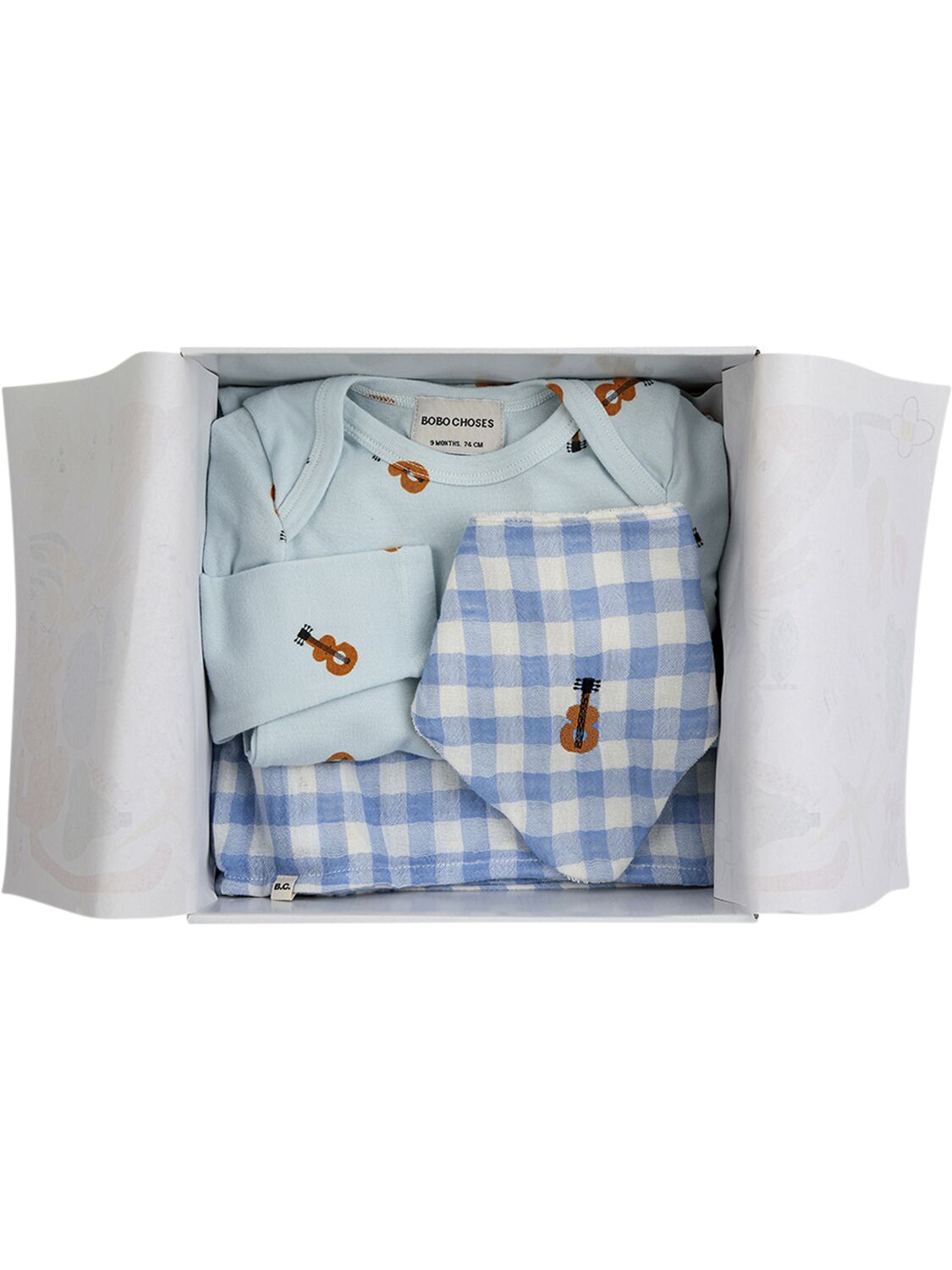 Bobo Choses Babies' Organic Cotton Romper, Bib & Blanket In Light Blue