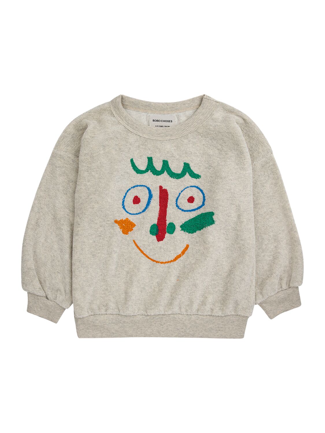 Bobo Choses Grey Sweatshirt For Kids With Multicolored Face Pattern In Grey