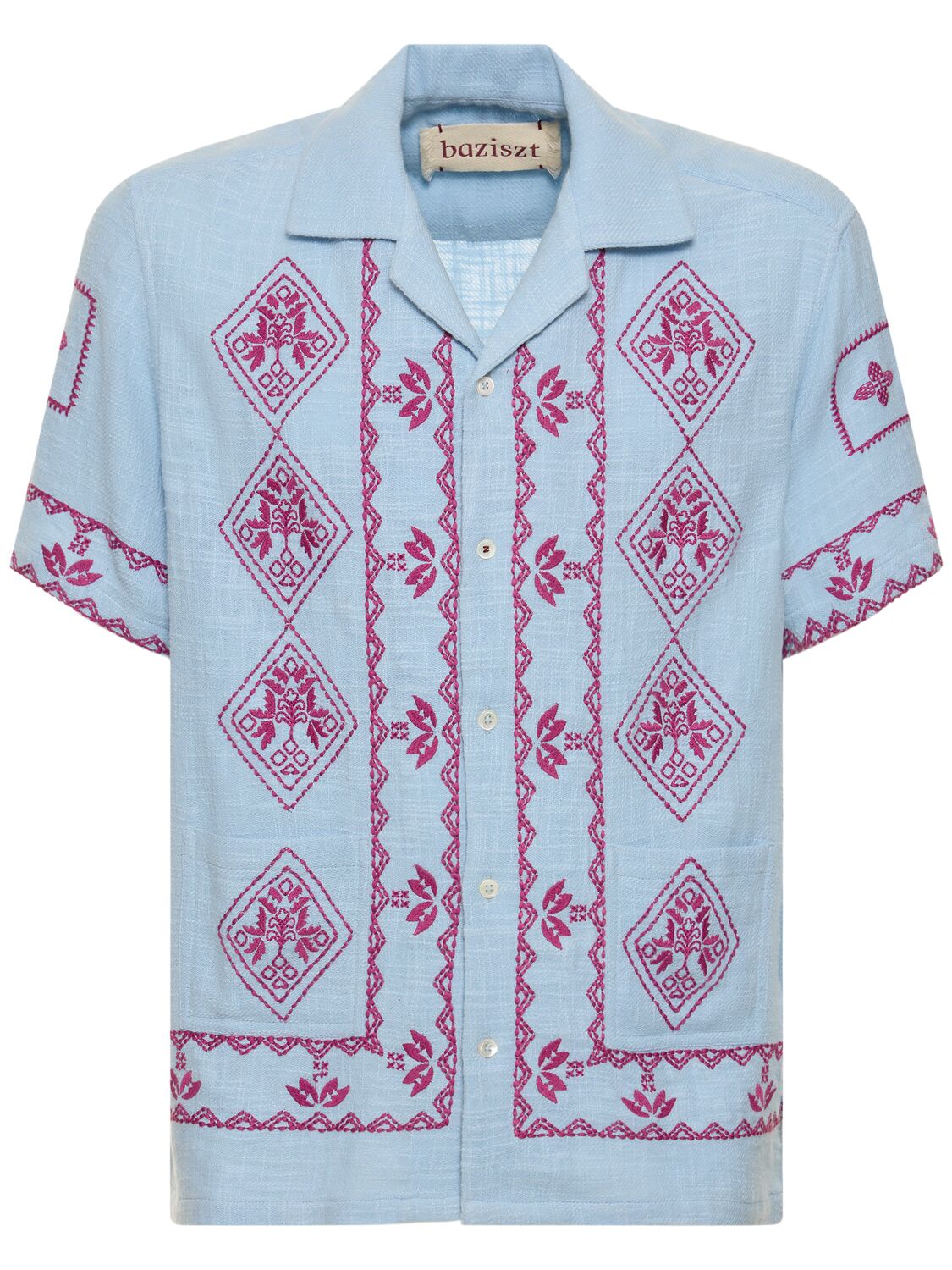 Baziszt Embroidered Cotton Shirt In 블루,레드