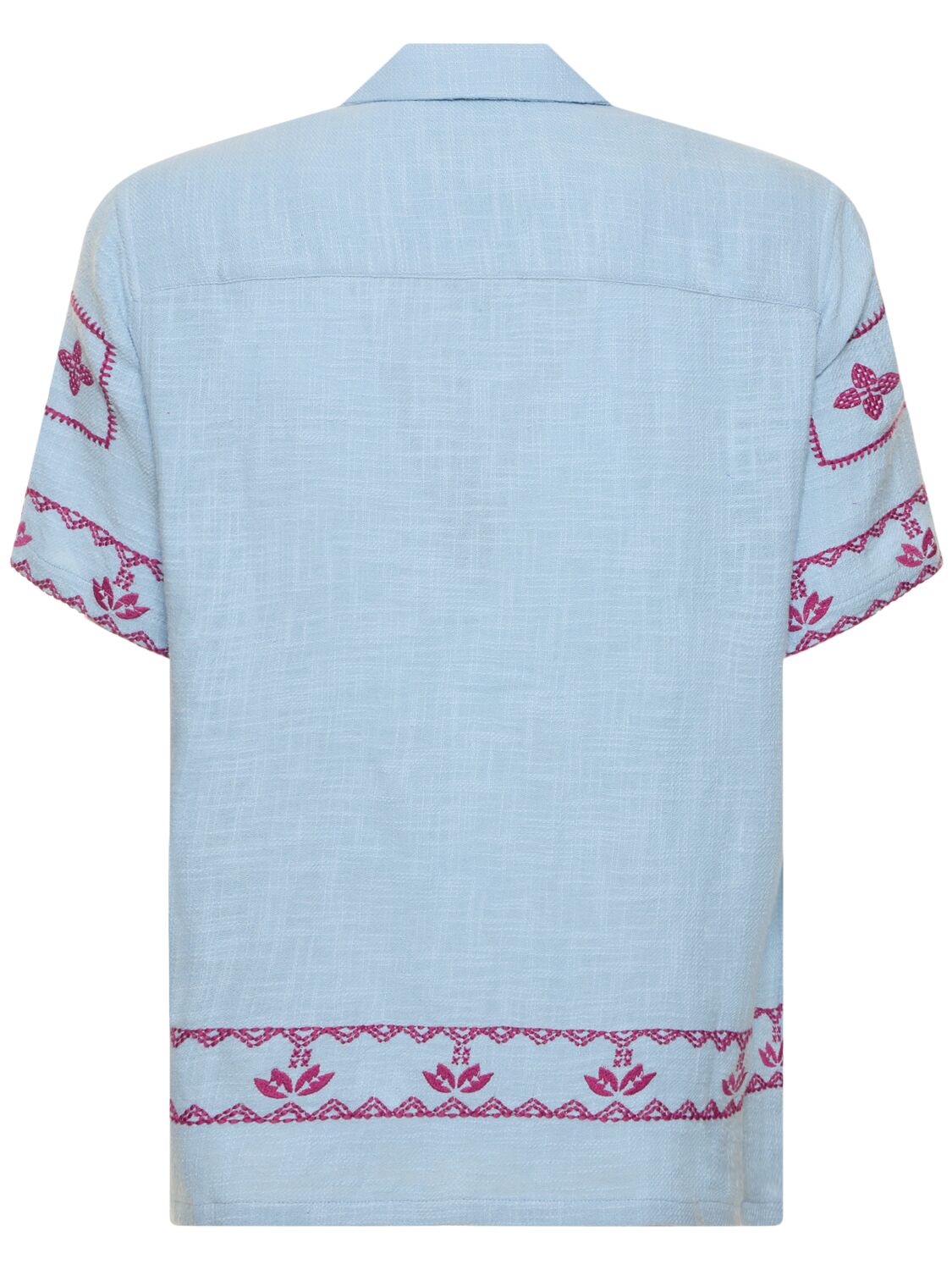 Shop Baziszt Embroidered Cotton Shirt In 블루,레드