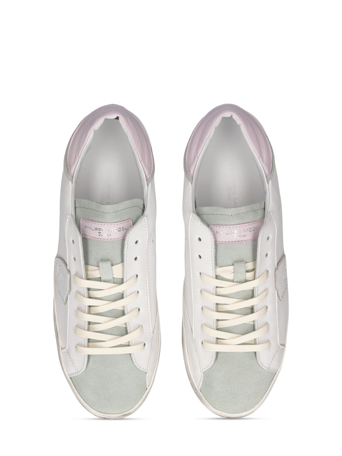 Shop Philippe Model Paris Leather Lace-up Sneakers In 화이트,핑크