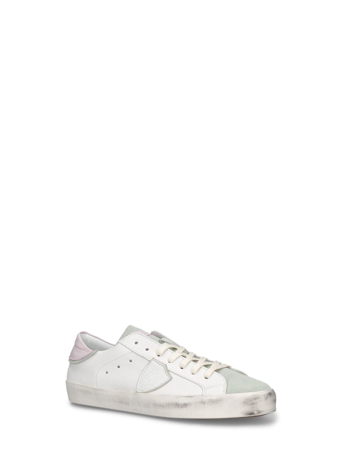 Shop Philippe Model Paris Leather Lace-up Sneakers In 화이트,핑크