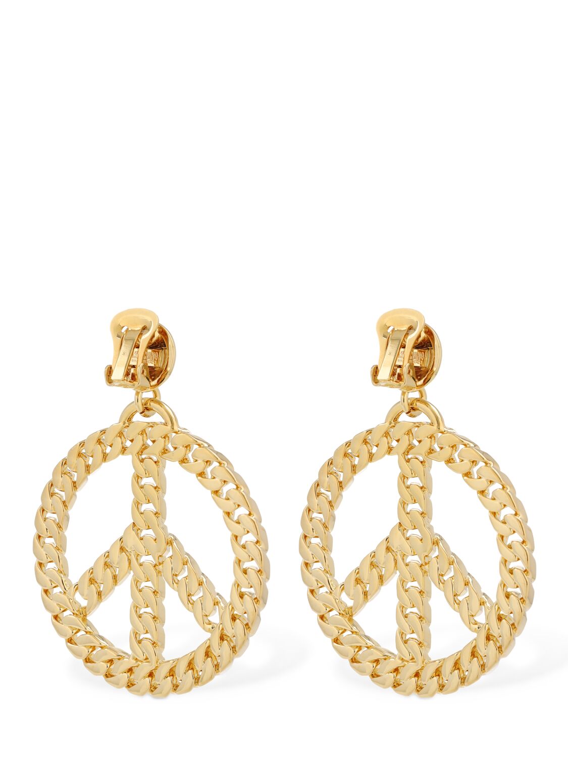 Shop Moschino Peace Clip-on Pendant Earrings In Gold