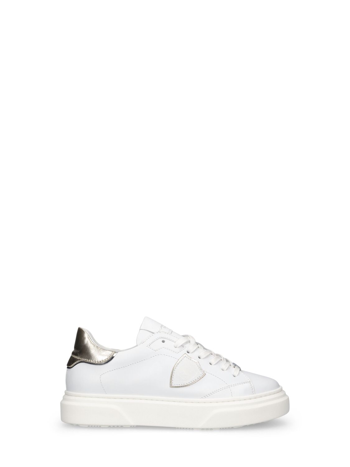 Philippe Model Kids' Temple Leather Lace-up Trainers In White,gold
