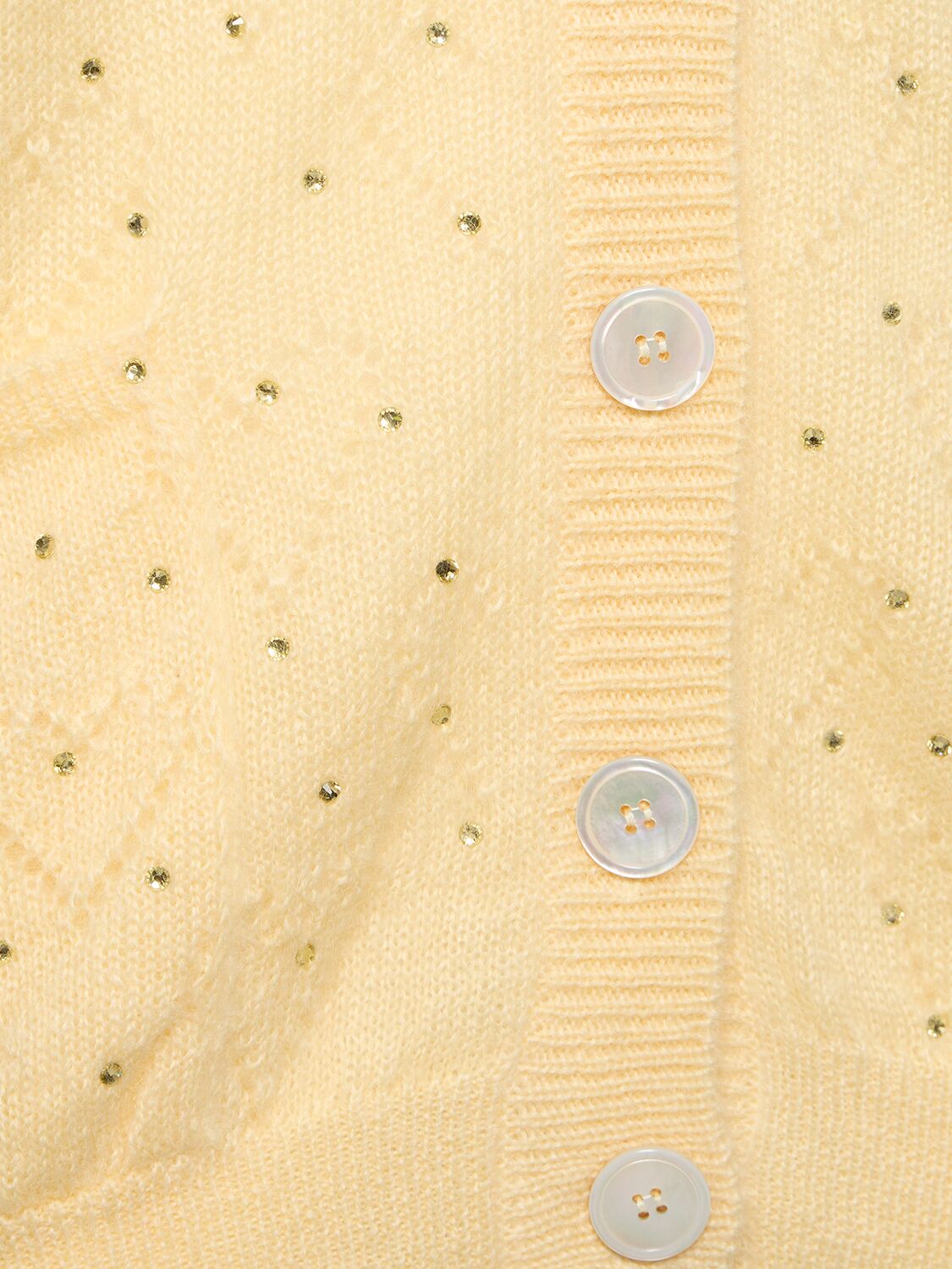 Shop Alessandra Rich Knitted Mohair Long Cardigan W/ Crystals In Light Yellow