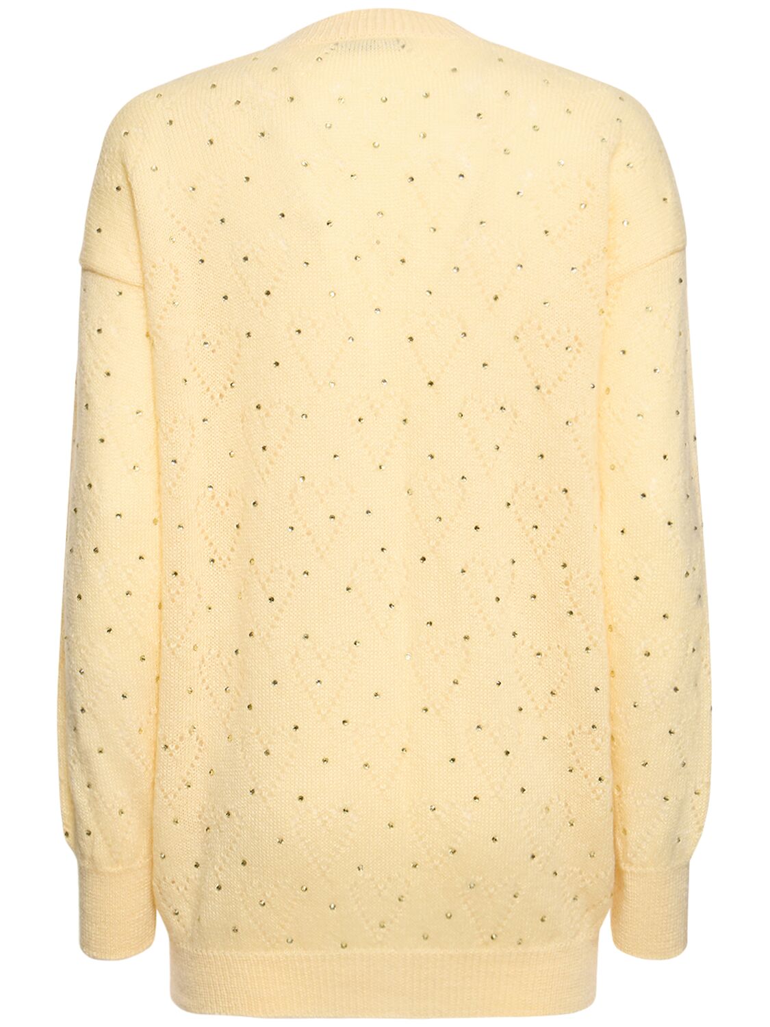 Shop Alessandra Rich Knitted Mohair Long Cardigan W/ Crystals In Light Yellow