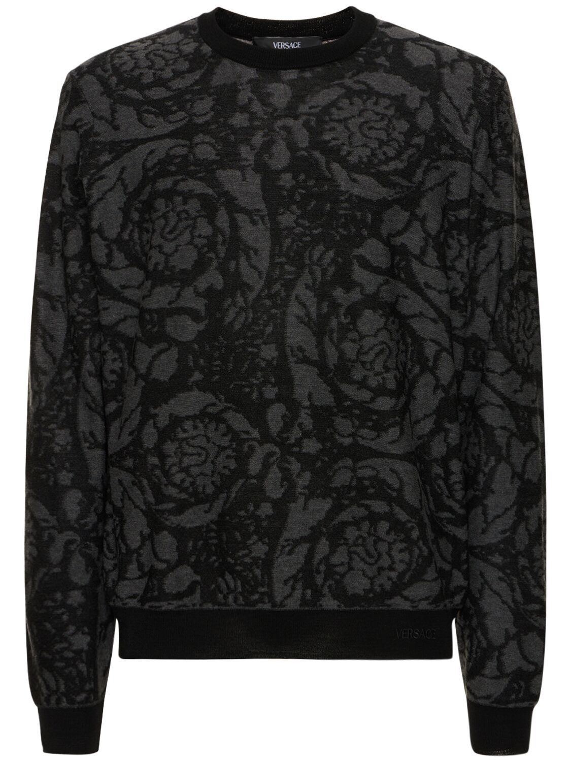 Versace Barocco Wool & Cotton Sweater In 블랙,그레이