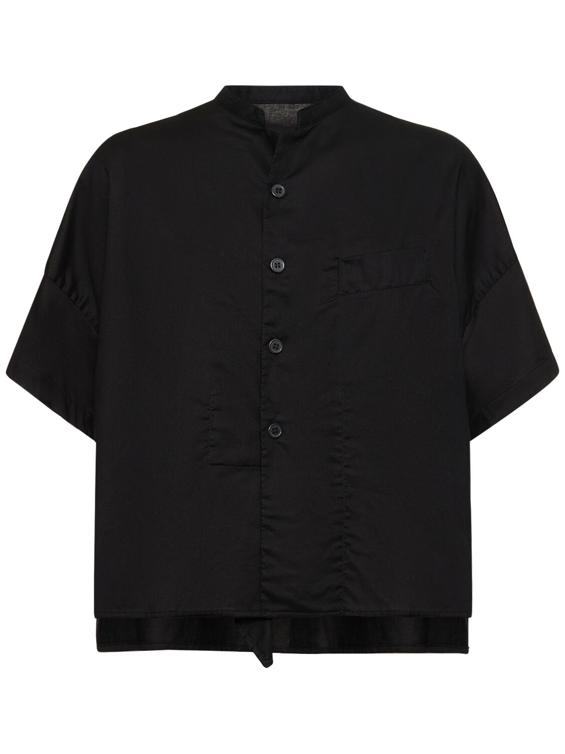 Yohji Yamamoto Draped Cotton Twill S/s Boxy Shirt In Black
