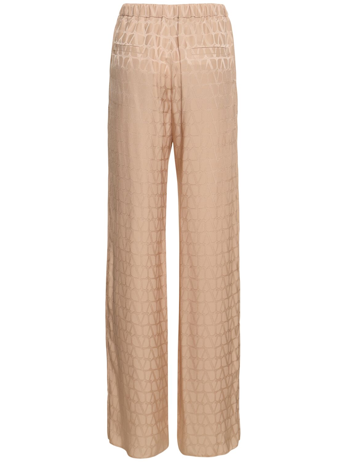 Shop Valentino Silk Jacquard Logo Straight Pants In Camel