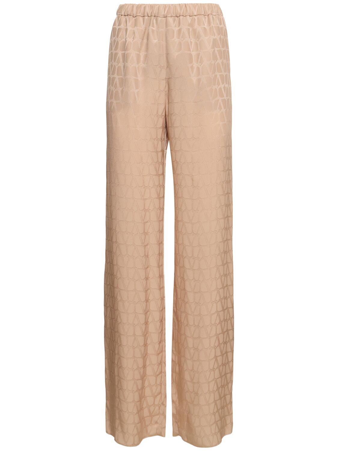 Valentino Silk Jacquard Logo Straight Pants In Brown
