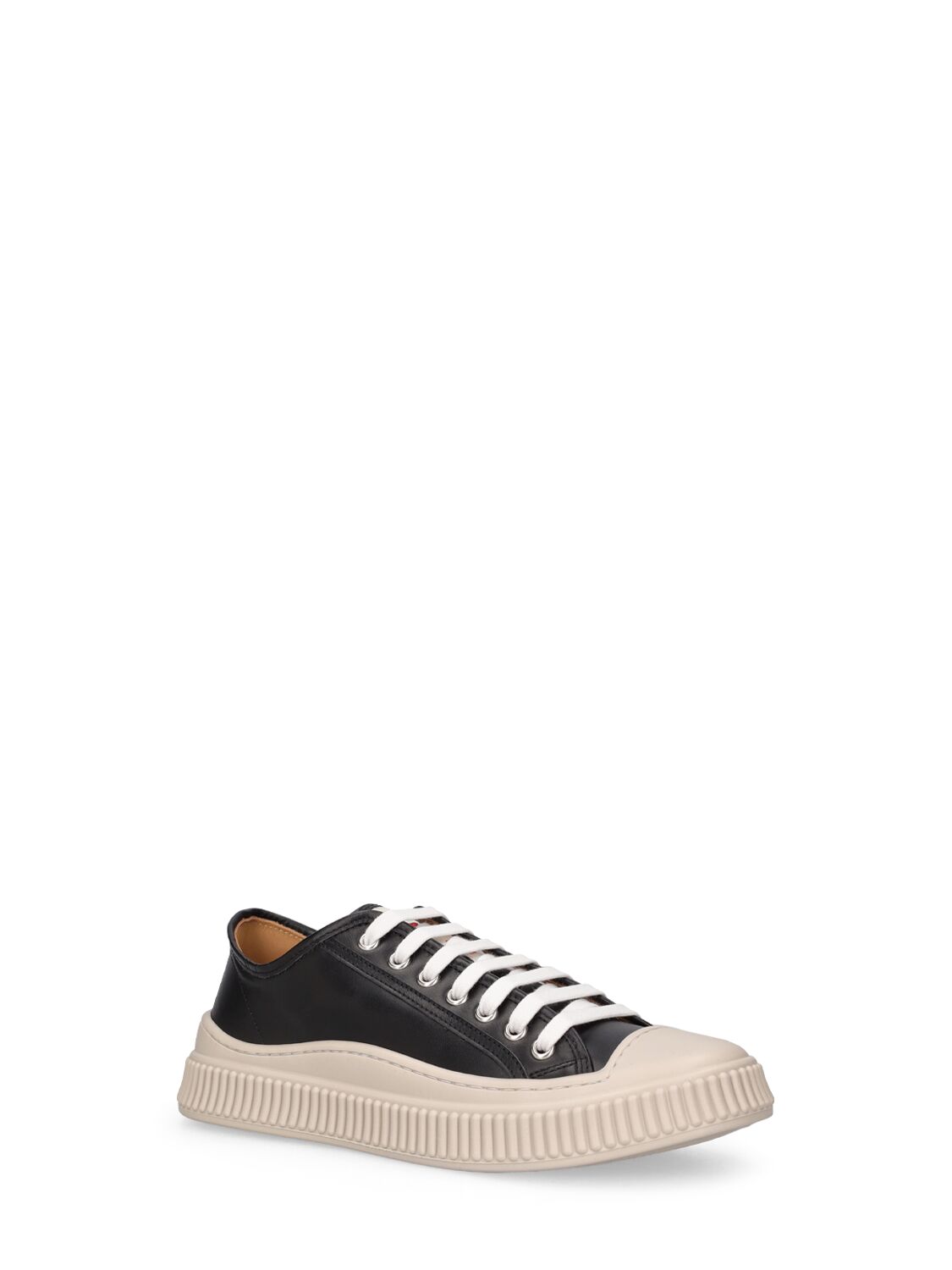 Shop Marni Junior Leather Lace-up Sneakers W/ Logo In Black