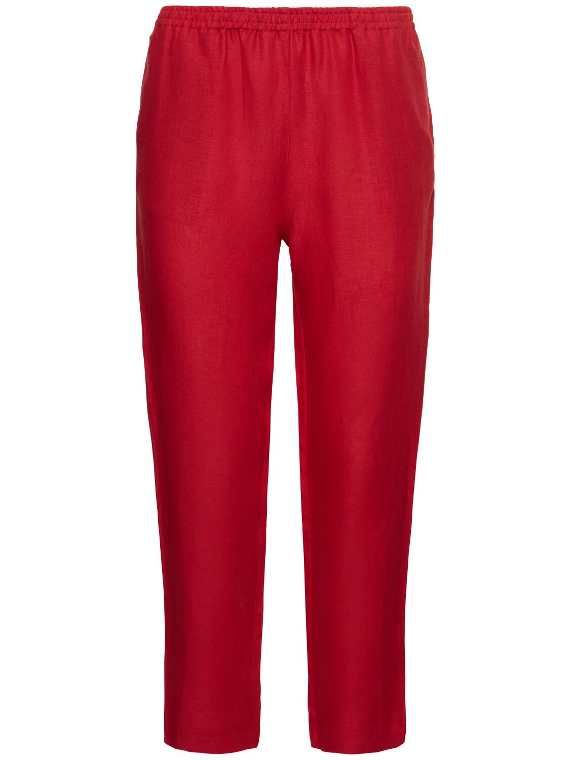 Lido Linen Elastic Waist Pants In Red