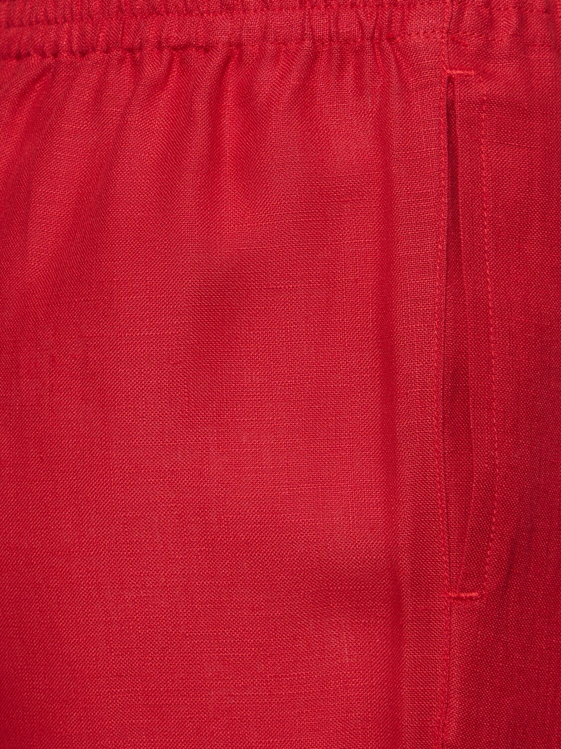 Shop Lido Linen Elastic Waist Pants In Red