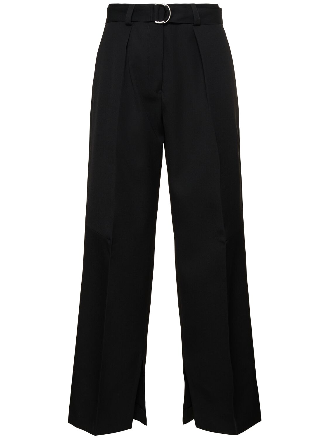 Jil Sander Belted Wool Wide-leg Trousers In Black