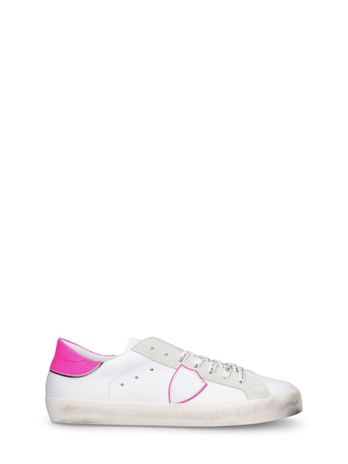 Philippe Model Kids' Paris Leather Lace-up Sneakers In White,fuchsia