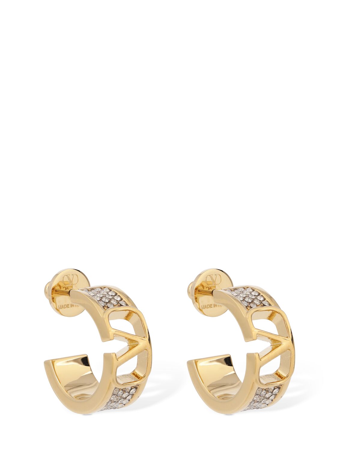 Valentino Garavani V Logo Signature Strass Hoop Earrings In Gold,crystal
