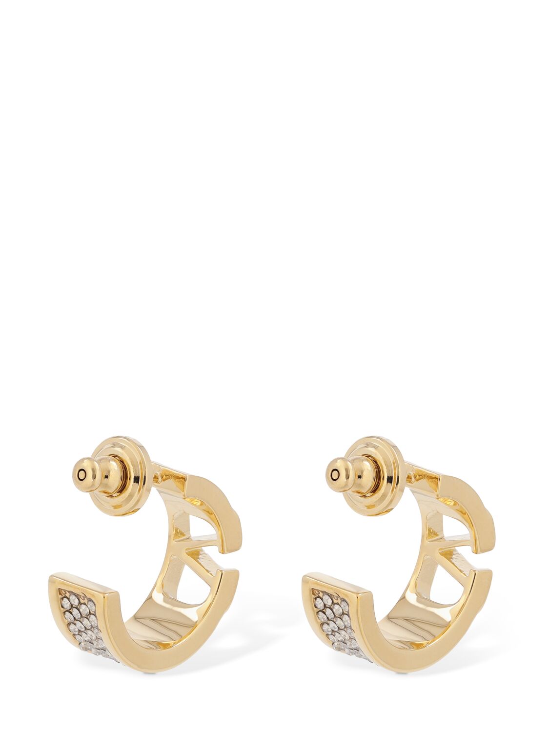 Shop Valentino V Logo Signature Strass Hoop Earrings In Gold,crystal