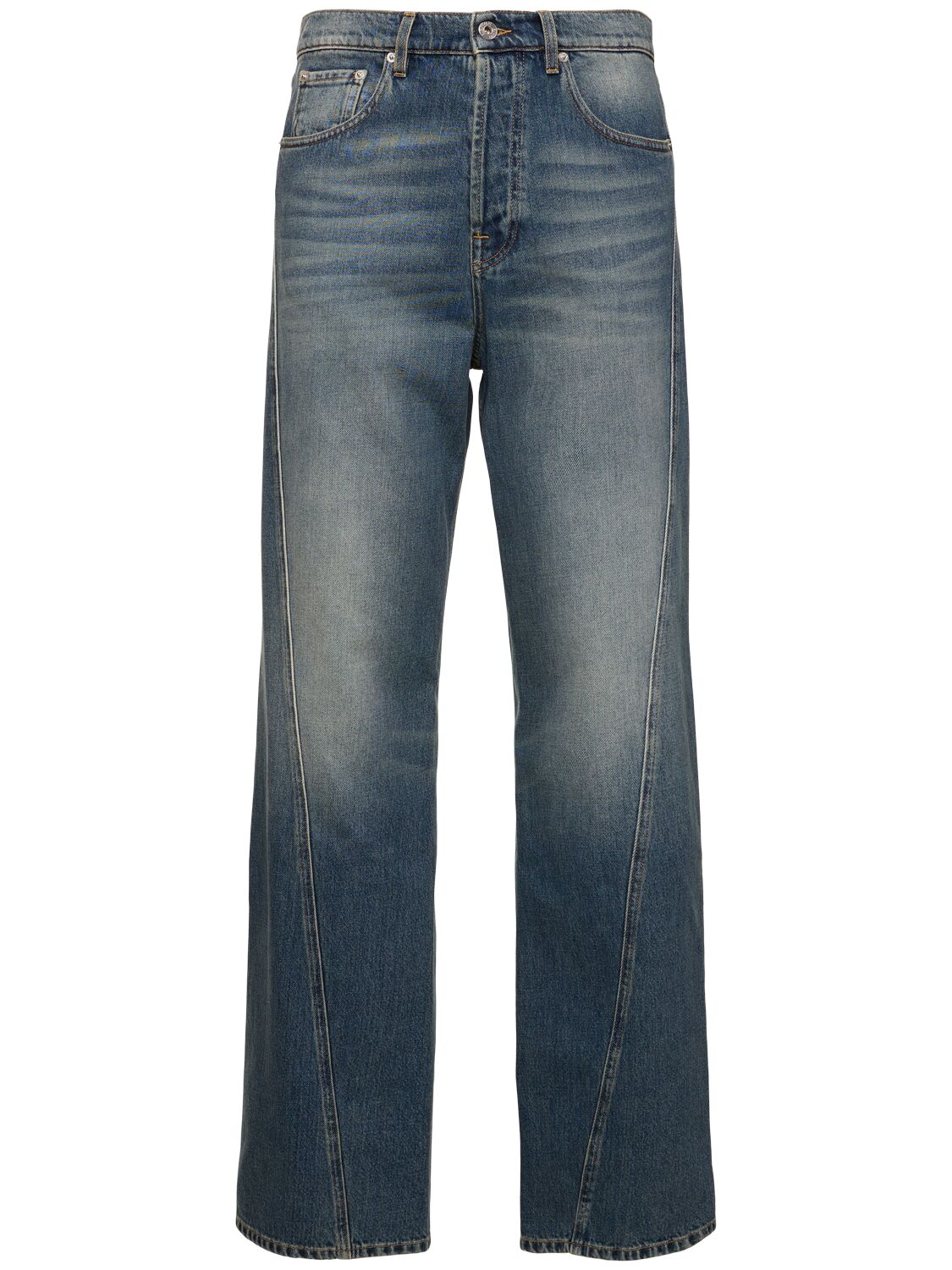 Shop Lanvin 23.5cm Loose Twisted Cotton Denim Jeans In 블루