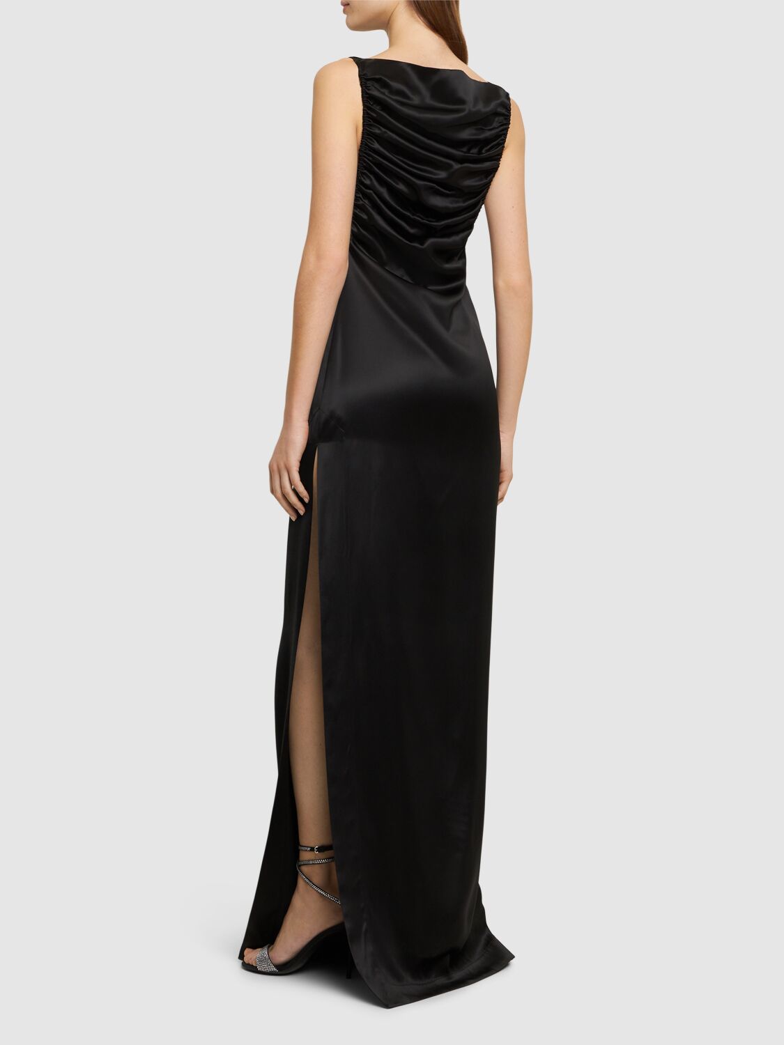 Palladium Side Slit Satin Maxi Dress