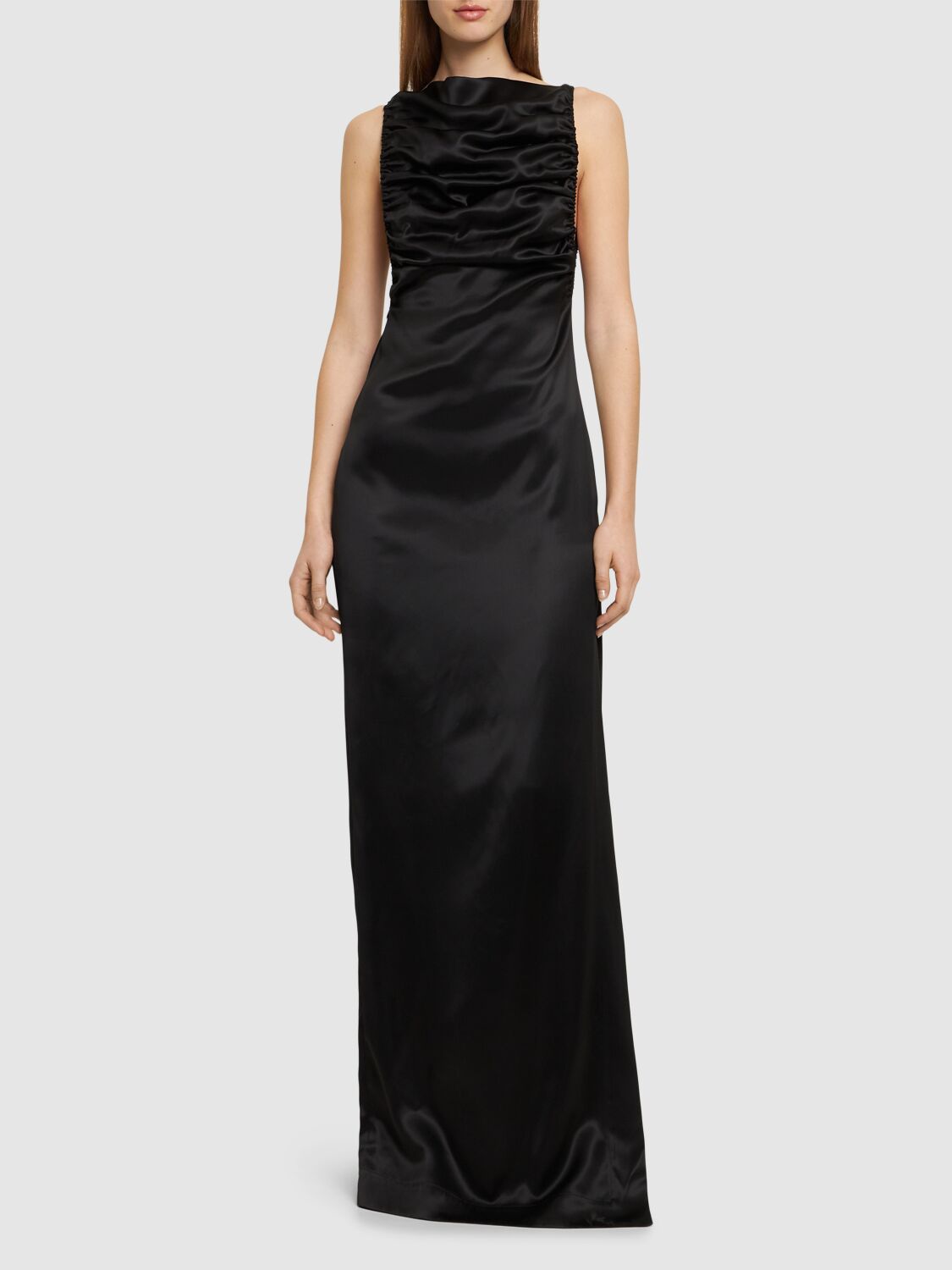 Palladium Side Slit Satin Maxi Dress